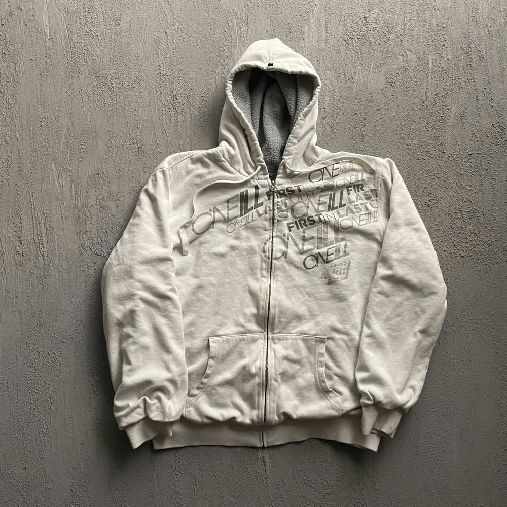 Vintage O'Neill Sherpa Lined Full Zip Hoodie Mens XL White Y2K O'Neill